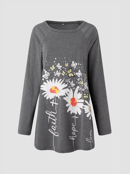 

Vacation Crew Neck Printed Shirts & Tops, Gray, Long sleeve tops