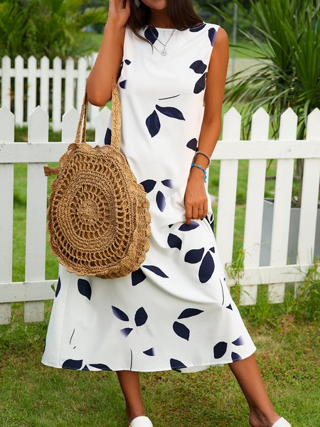 

Elegant Cotton-Blend A-Line Weaving Dress, White, Casual Dresses