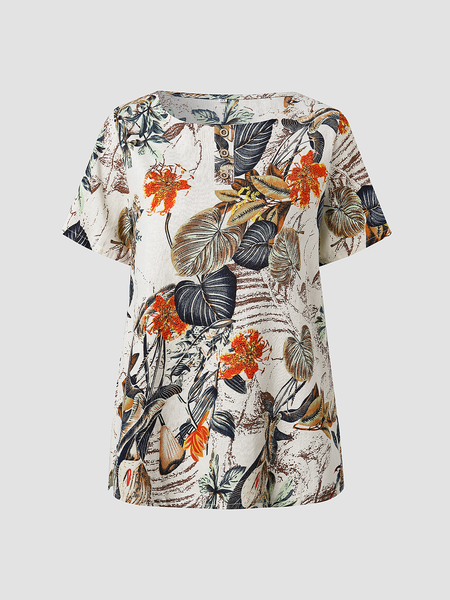 

Casual Household Daily Vintage Leaves Shirts & Tops, Apricot, T-Shirts