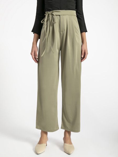 

Simple Lace-Up Pants, Gray, Wide Leg Pants
