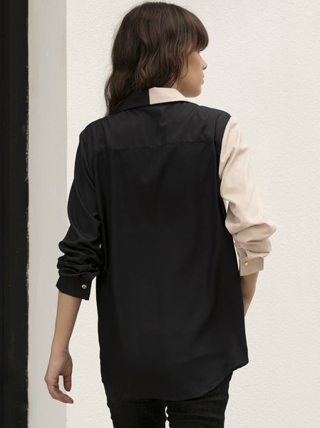 

Shirt Collar Work Long Sleeve Blouse, Khaki, Blouses and Shirts