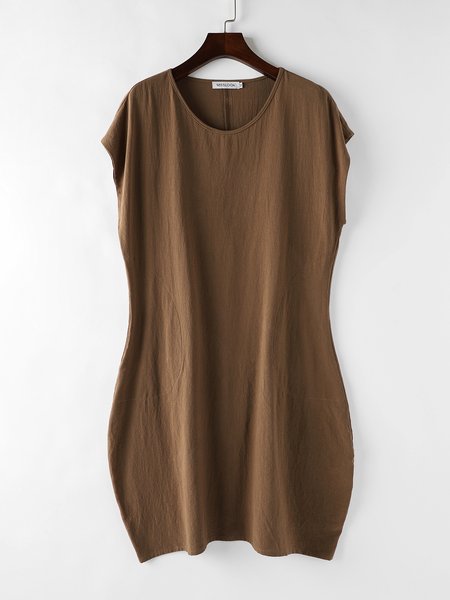 

Pockets Short Sleeve Weaving Dress, Coffee, Casual Dresses