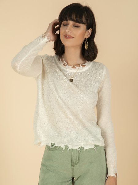 

Shift Casual Long Sleeve Ripped Sweater, White, Sweaters