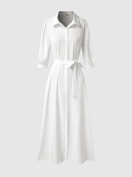 

Puff Sleeve Regular Fit Solid Elegant Weaving Dress, White, Mini Dresses