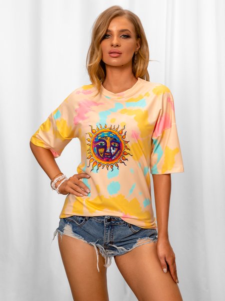 

Short Sleeve Ombre/tie-Dye T-shirt, Yellow, Tops