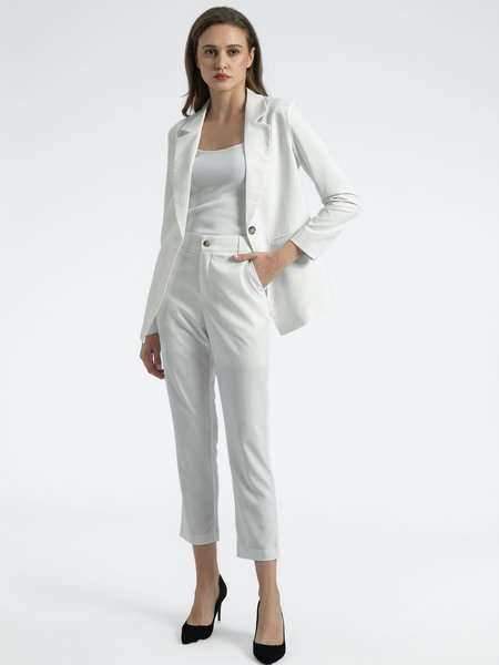 

Shirt Collar Vintage Half Sleeve Blazer, White, Blazers