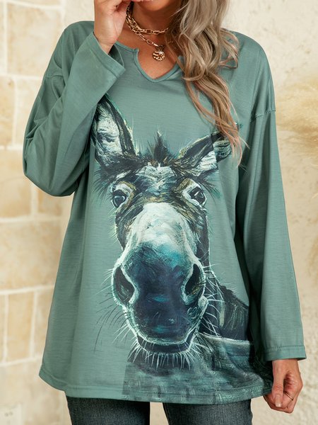 

Top Moda Maniche Lunghe Animale Casuale Nuovo Donna, Blu, Blouses & Shirts