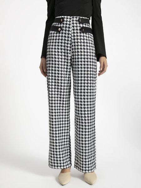 

Houndstooth Elegant Patchwork Pants, Gray, Wide Leg Pants