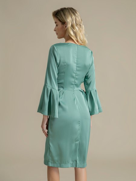 

3/4 Sleeve Shift Elegant Mini Dress, Green, Mini Dresses