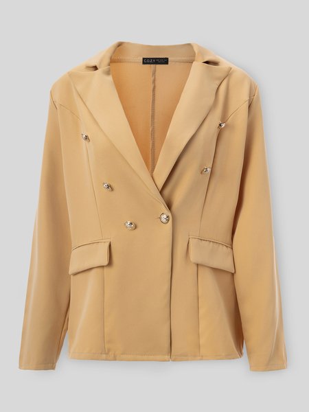 

Elegant Flat Collar Cotton Blends Outerwear, Khaki, Outerwear