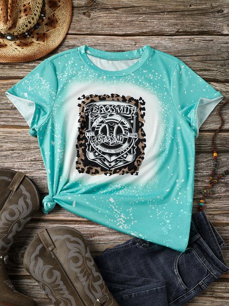 

Casual Letter Short Sleeve T-shirt, Blue, Auto-clearance