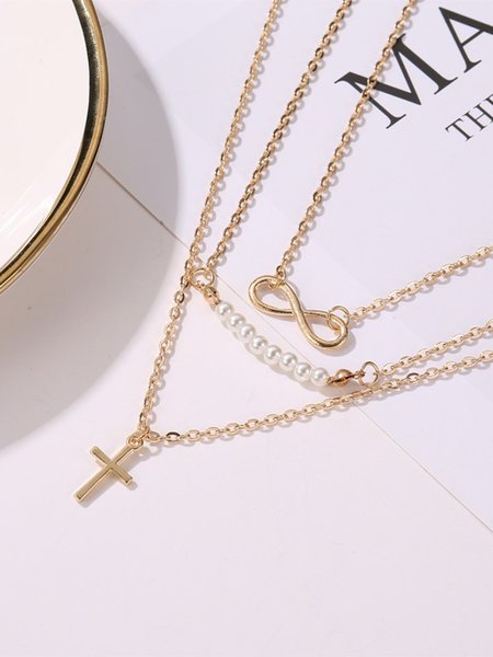 

Pearl Cross Multilayer Necklace, Golden, Necklaces