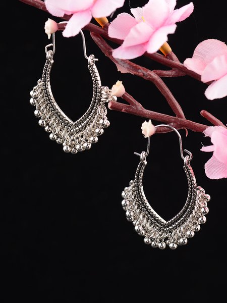 

Geometric oval bohemian earrings, Silver, Earrings