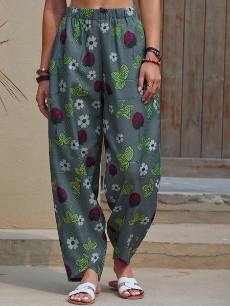

Printed Casual Floral Strawberry Pants, As picture, Pants