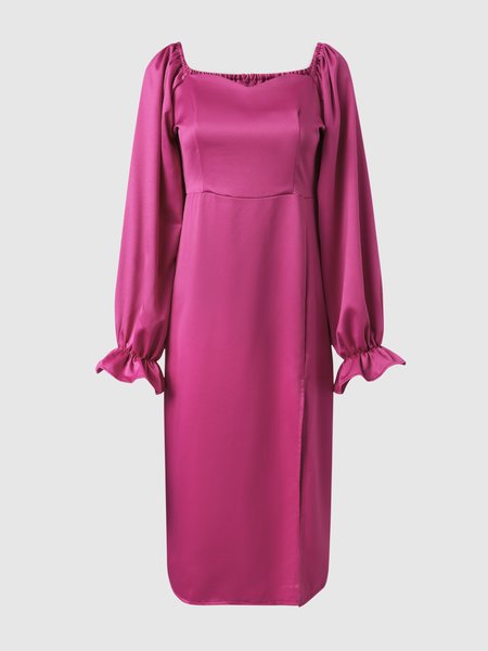 

Elegant Frill Sleeve Dress, Rose red, Midi Dresses