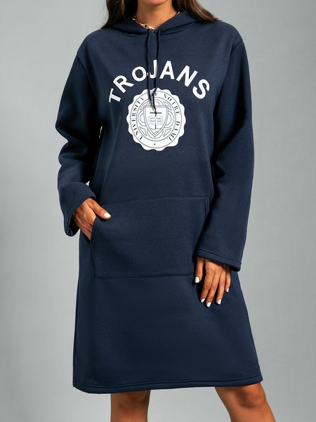 

A-Line Work Hoodie Solid Dresses, Navyblue, Mini Dresses