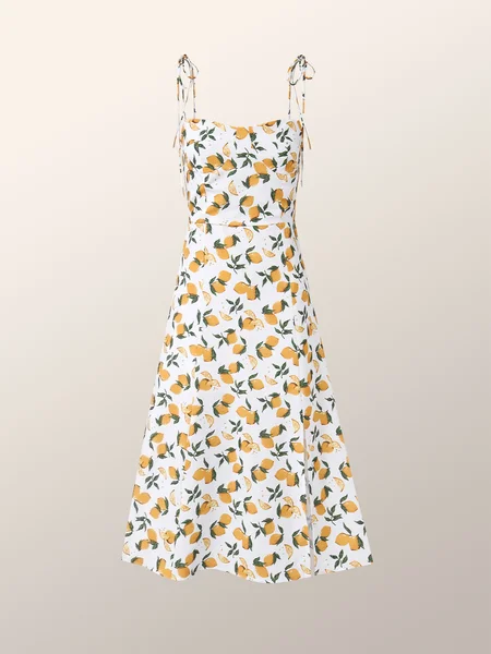 

Fruit&Vegetable Spaghetti Elegant Dress, As picture, Maxi Dresses