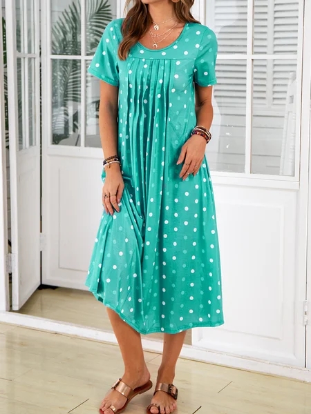 

Casual Polka Dot Tunic Round Neckline Shift Dress, Green, Casual Dresses