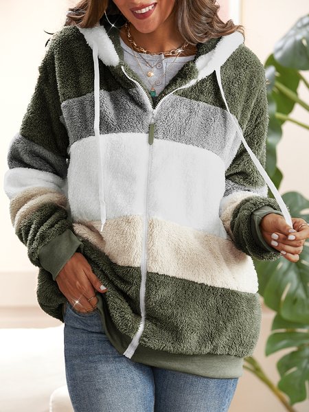 

Striped Shift Long Sleeve Casual Outerwear, Army green, Outerwear