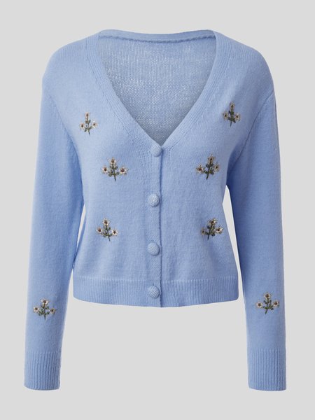 

V Neck Wool/knitting Cardigan, Blue, Cardigans