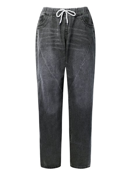 

Casual vintage drawstring denim trouser, Gray, Pants