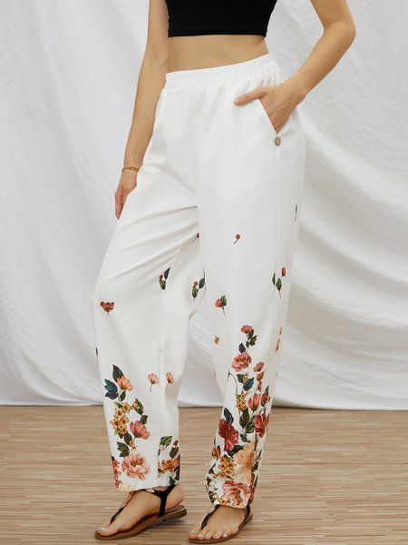 

JFN Floral Casual Pants, White, Pants