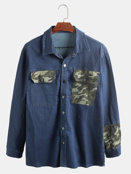 

Cotton-Blend Camo Shirts & Tops, Dark_blue, Men's Floral shirt