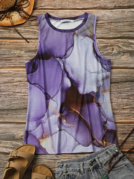 

Casual Sleeveless Printed Tops, Picture color, T-Shirts