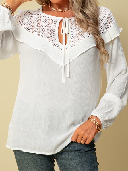 

Long Sleeve Cotton Tops, White, Blouses & Shirts