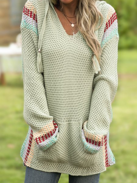 

Knitted V Neck Long Sleeve Casual Sweatshirt, White gray, Hoodies & Sweatshirts