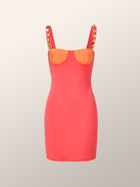 

Color Block Elegant Dress, Pink, Mini Dresses