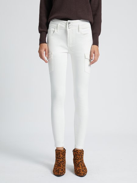 

Loosen Plain Casual Jeans, White, Jeans
