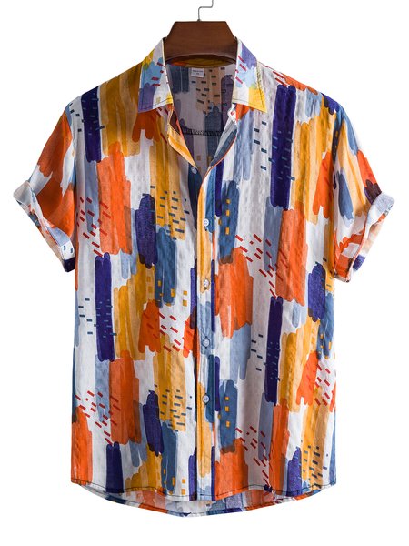

Men's Shirt Collar Basic Shirts, Orange, Shirts