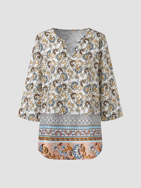

Elegant Printed V Neck Shirts & Tops, Multicolor, Tops
