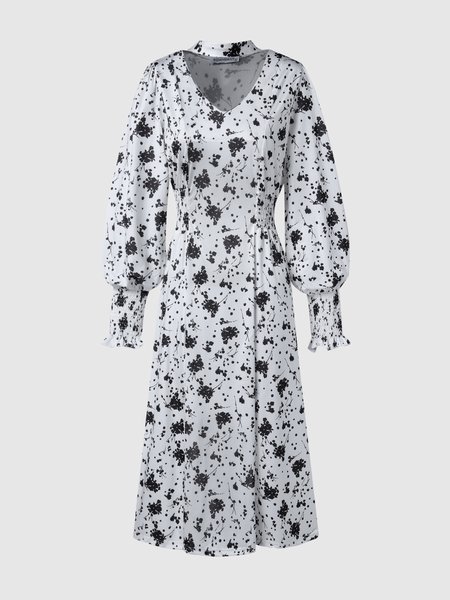 

V Neck Elegant Weaving Dress, White, Midi Dresses