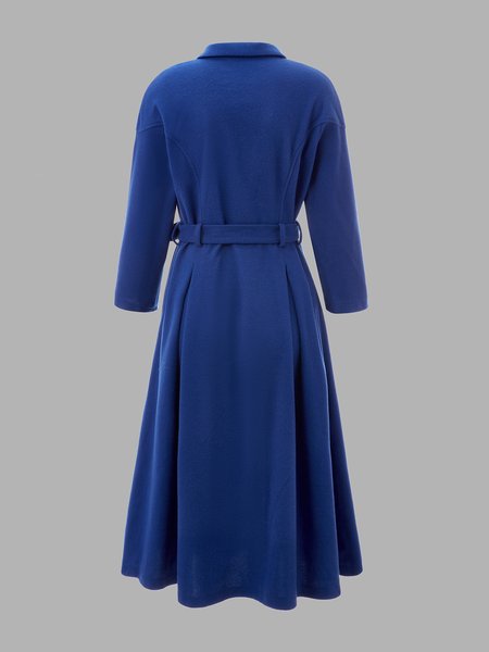 

Shirt Collar Long Sleeve Plain Midi Dress, Blue, Midi Dresses