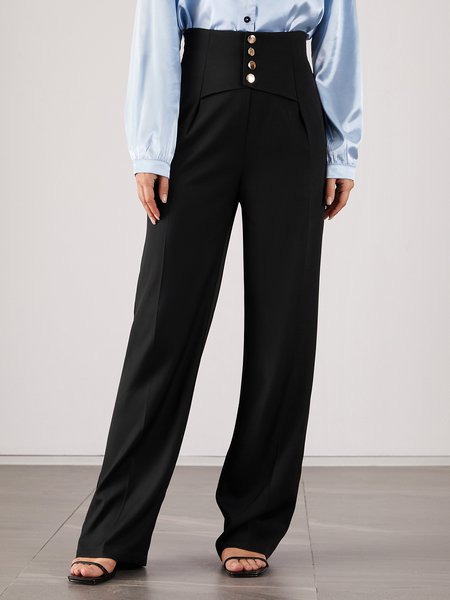 

Regular fit Work Solid Elegant Pants, Black, Wide Leg Pants
