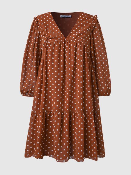 

Polka Dots Regular Fit Weaving Dress, Brown, Mini Dresses