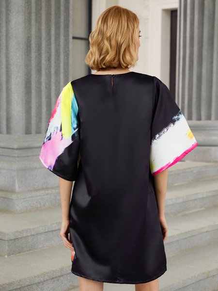 

Loosen Crew Neck Elegant Formal Mini Dress, Black, Dresses