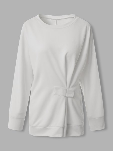 

Fall Long Sleeve Simple Crew Neck Casual Asymmetric Daily Sweatshirt, White, Tops