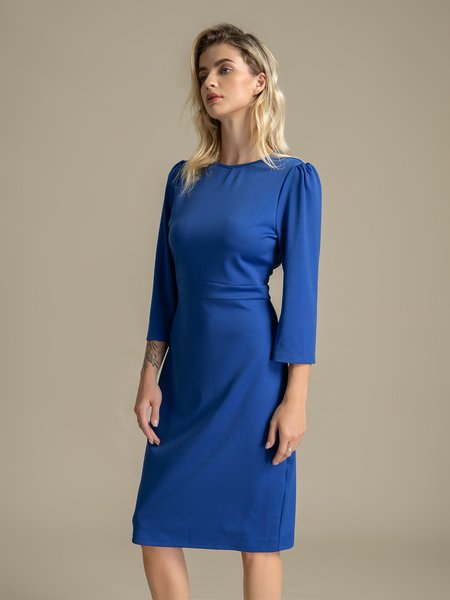 

Crew Neck 3/4 Sleeve Elegant Dress, Royal blue, Midi Dresses