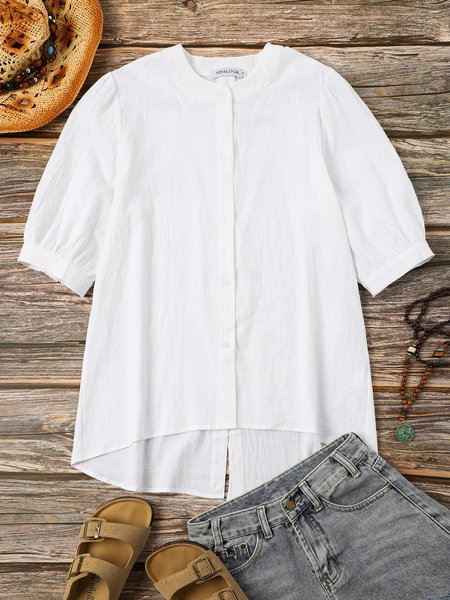 

Casual Buttoned Plain Blouse, White, Shirts & Blouses