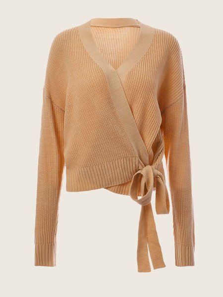 

Casual Vintage Plain Boho Long Sleeve Sweater, Apricot, Sweaters