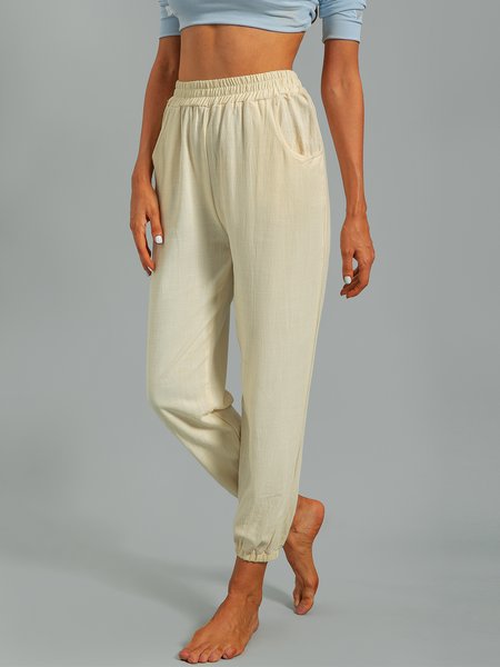

Cotton-Blend Plain Shift Pants, Beige, Pants