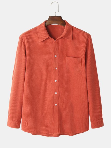 

Corduroy Solid Casual Overshirt, Brick red, Men's shirts