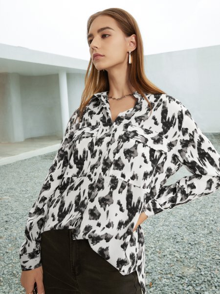 

Long Sleeve Shirt Collar Shift Casual Shirt, As picture, Blouses and Shirts