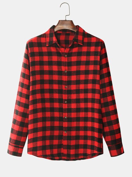 

Shirt Collar Plaid Shirts & Tops, Red, Men's shirts