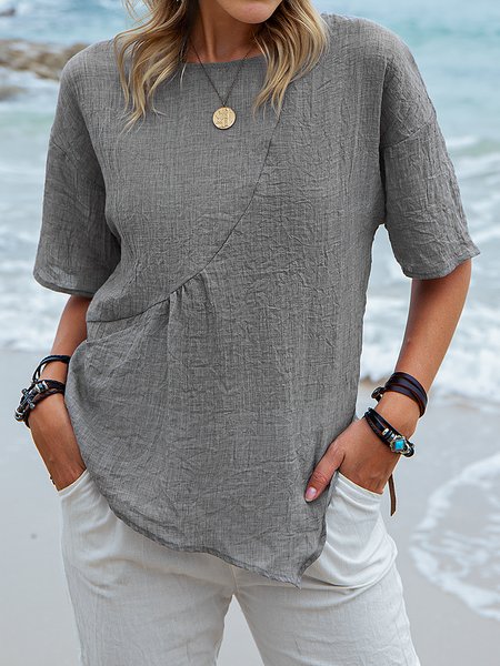 

Shirred Short Sleeve Holiday Tops, Gray, T-Shirts