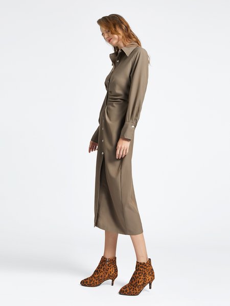 

Lapel Casual Ruched Midi Dress, As picture, Midi Dresses