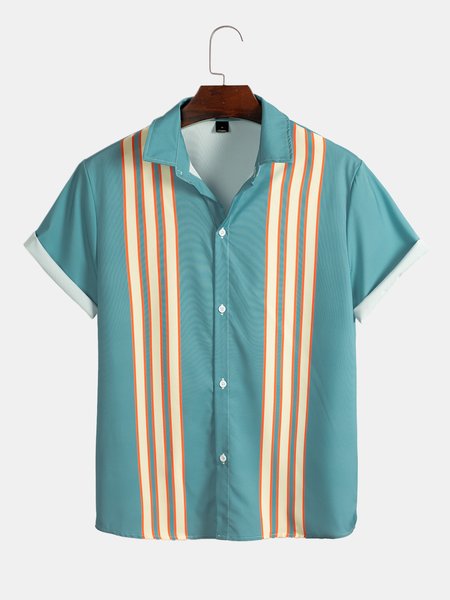 

Striped Shirt Collar Shirts & Tops, Blue, Shirts ＆ Blouse